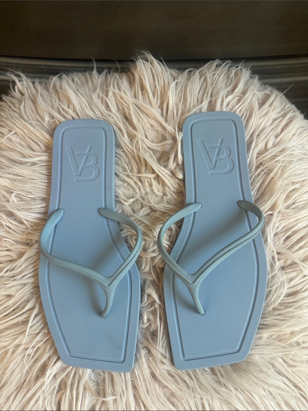 Veronica Beard Square-Toe Pale Blue Flip Flop Sandals
